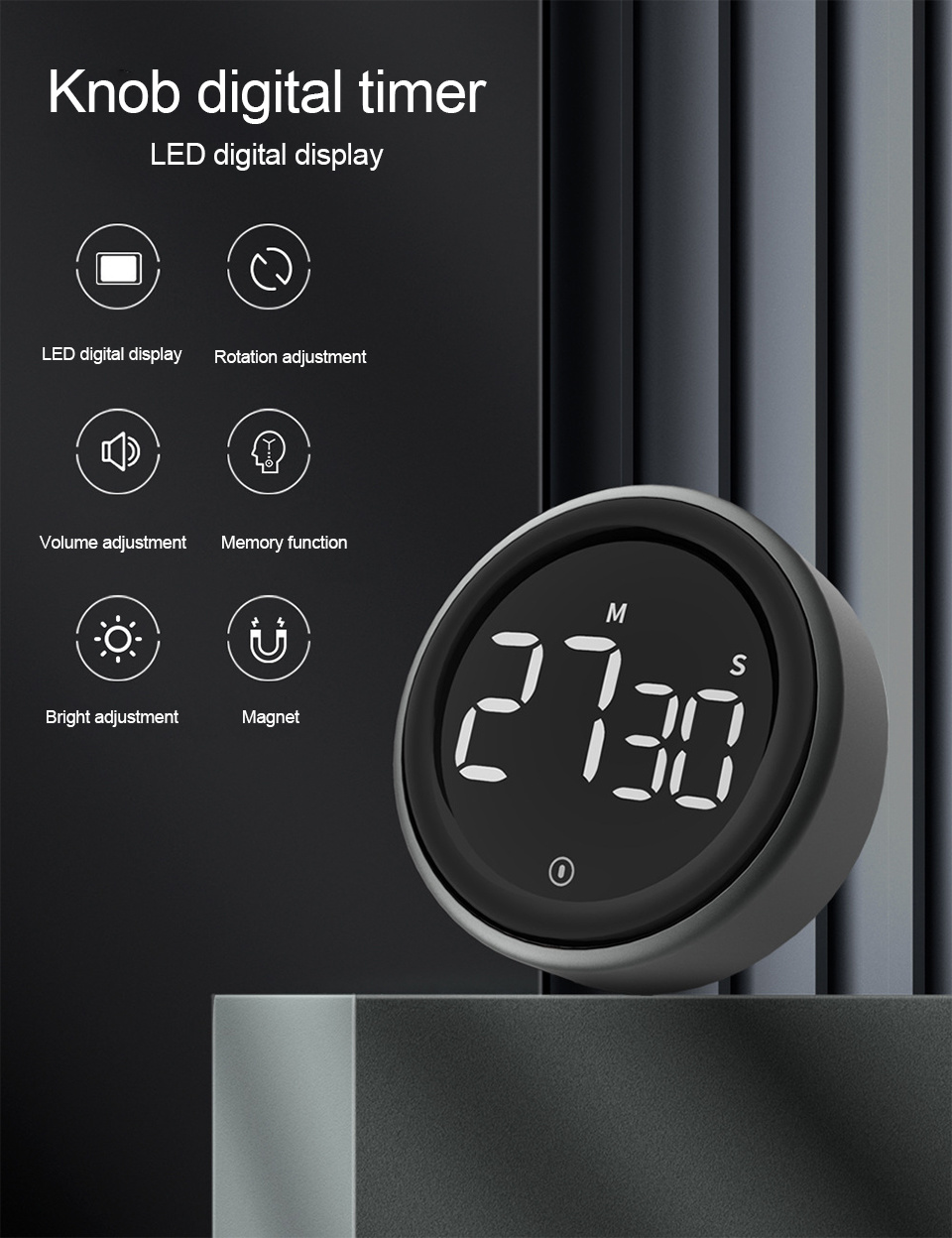 dropship Digital Timer LCD Screen Electronic Rotation Timing Reminder Alarm Clock Study Stopwatch Kitchen Baking Magnetic Countdown Timer