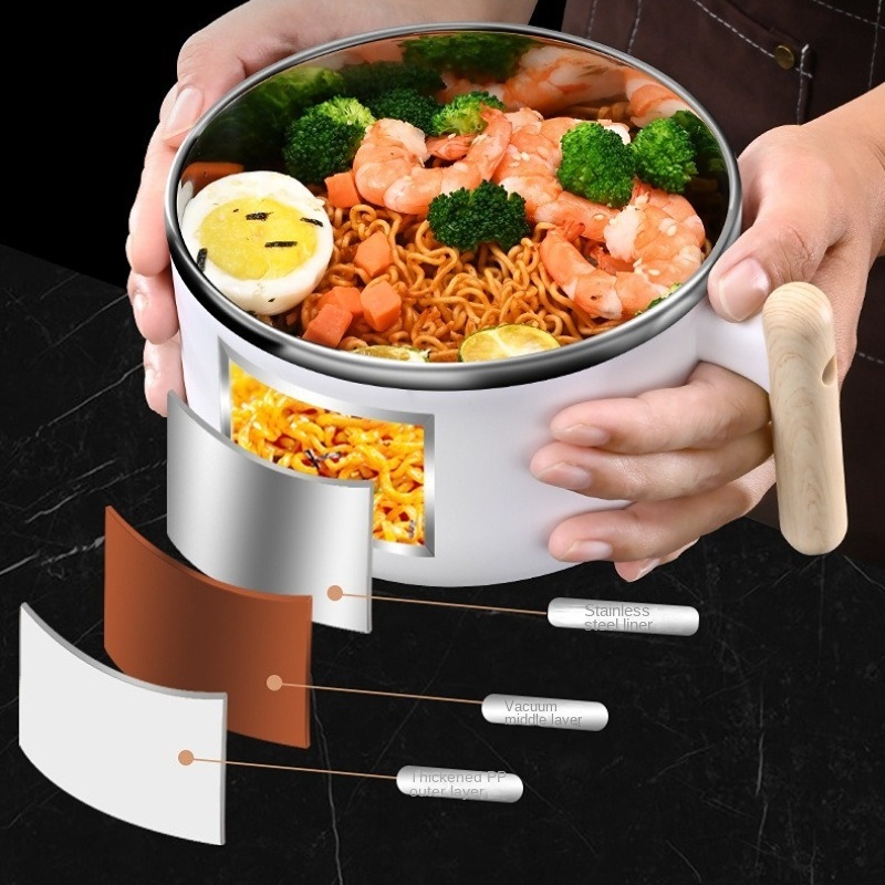dropship 1pc 304 Stainless Steel Instant Noodle Bowl; Large Capacity Instant Noodle Bowl With Lid; Dual-purpose Anti-scalding Portable Tableware