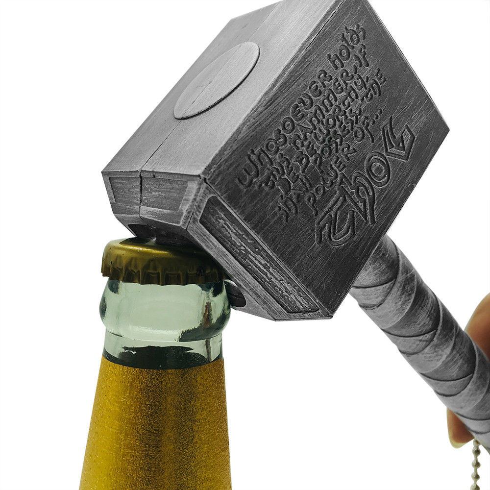 dropship 1PC Silver Beer Bottle Openers Multifunction Hammer Of Thor Shaped Beer Bottle Opener With Long Handle Bottler Metal Opener Beer