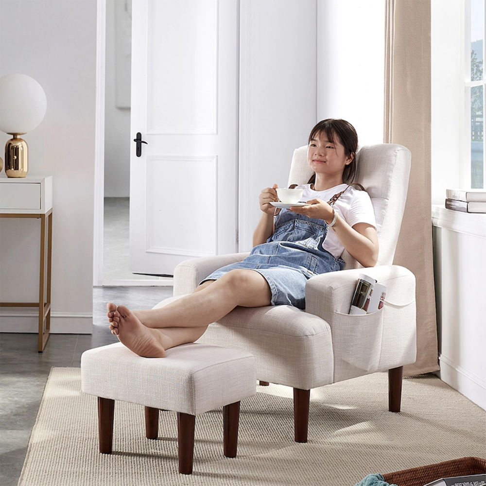 dropship Redde Boo Brand New Modern Design Living Room Cream White Recliner Soft Cozy Sofa Chair With Ottoman