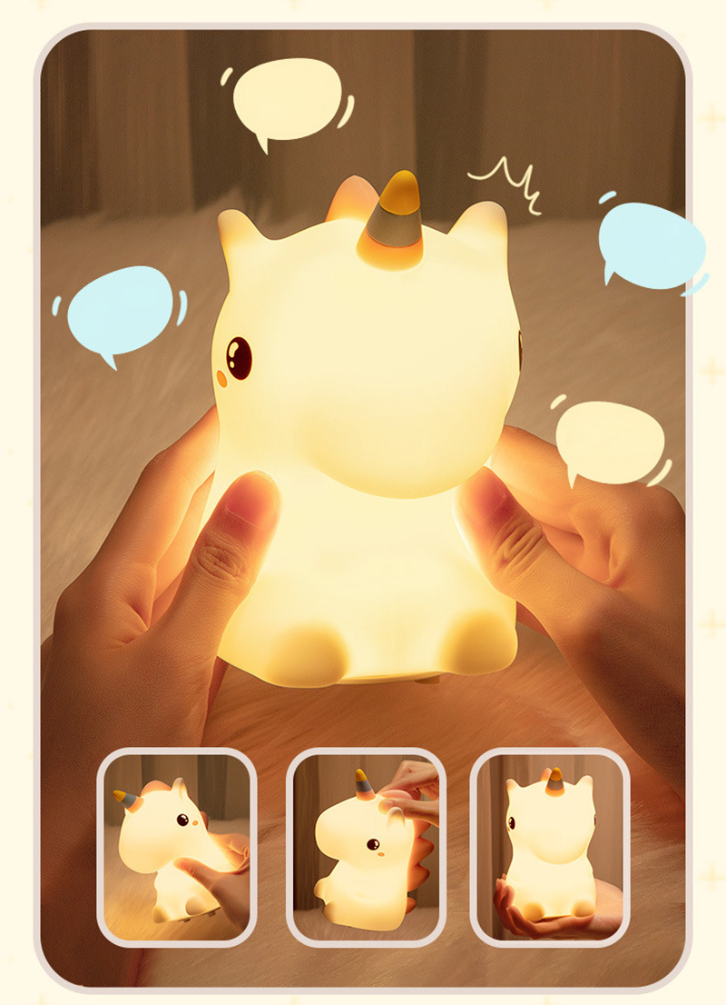 dropship Cute Silicone LED Night Light Unicorn Deer For Kids USB Rechargeable Animal Dinosaur Bedroom Decor Touch Night Lamp For Gifts