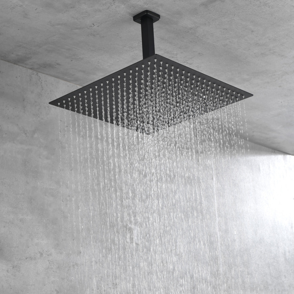 dropship Matte Black Shower Set System Bathroom Luxury Rain Mixer Shower Combo Set Ceiling Mounted Rainfall Shower Head Faucet