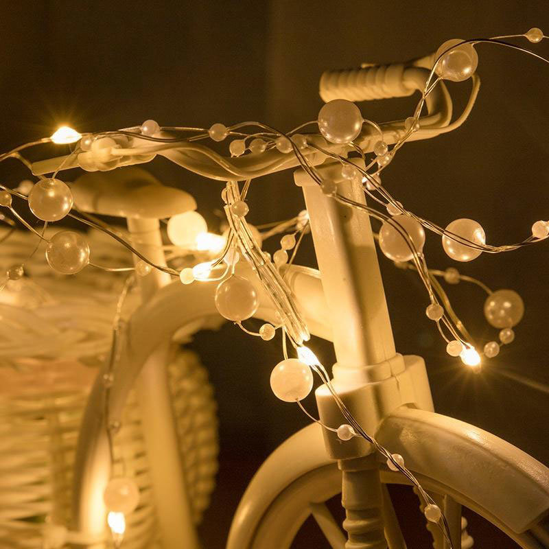 dropship 2/5/10m Pearl Wire Copper String Light Christmas Valentine Wedding Decoration for Home Wedding Party Mariage Garland Decoration