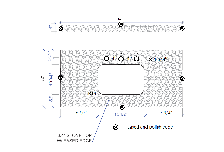 dropship 31"x 22" bathroom stone vanity top carrara jade engineered marble color with undermount ceramic sink and 3 faucet hole with backsplash