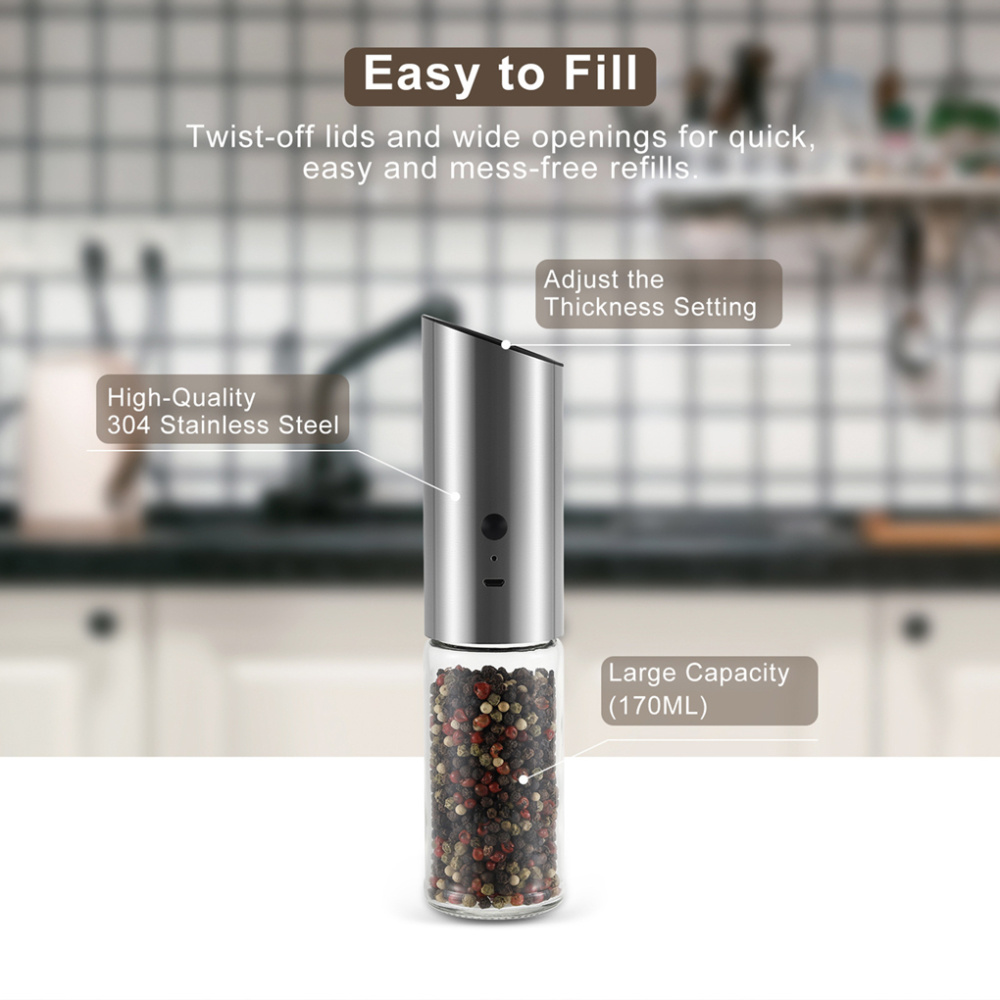 dropship Electric Salt Pepper Grinder USB Rechargeable Pepper Mill Adjustable Coarseness Automatic Spice Milling Machine Kitchen Tool