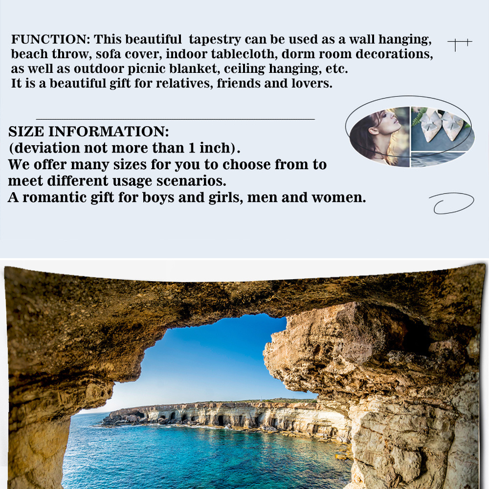 dropship 1pc Mountain Cave Seaside Landscape Tapestry Natural Scenery Bohemian Decoration; Free Installation Package Home Decor Living Room Bedroom Decoration