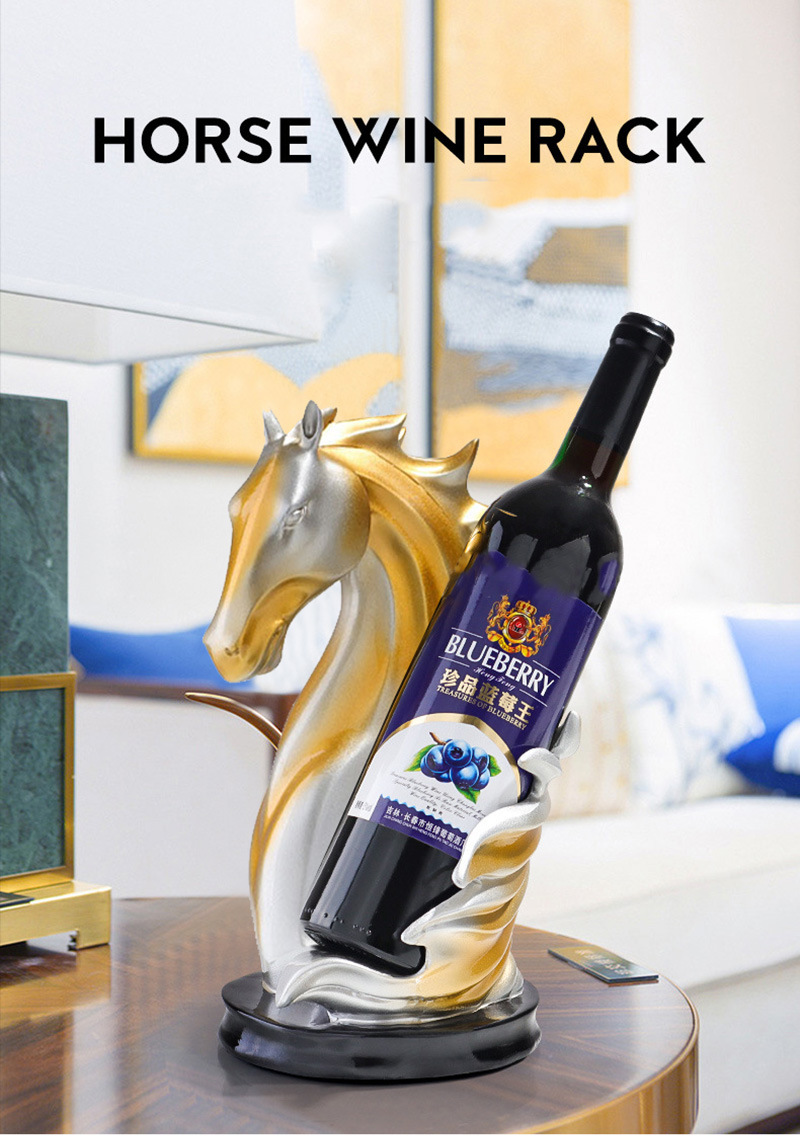 dropship NORTHEUINS Resin Horse Head Wine Rack Figurines Interior Bottle Holder Storage Ornaments Home Living Room Tabletop Decorations