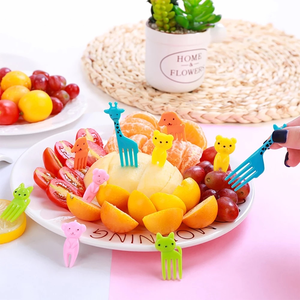 dropship 10PCS Cute Fruit Fork; Reusable Mini Animal Forks; Food; Cakes; Snacks; Fruit Decorations; Suitable For Children
