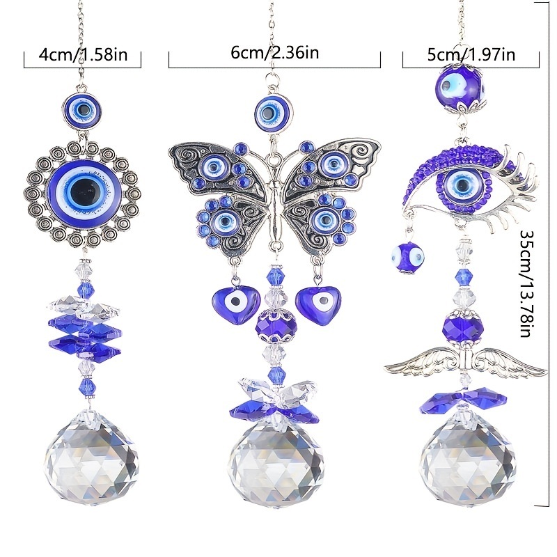 dropship 1pc Crystal Sun Catchers; Blue Butterfly Evil Eye Suncatcher Indoor Window With Prism Ball; Sunlight Rainbow Maker Good Luck Hanging Crystals Ornament For Home