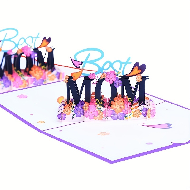 dropship 1pc Greeting Card; With Blank Envelope And Message Card; BEST MOM Pop Up Greeting Card; Colorful Flowers Heart Decor 3D Card; Mother's Day Gift; Theme Party Decor