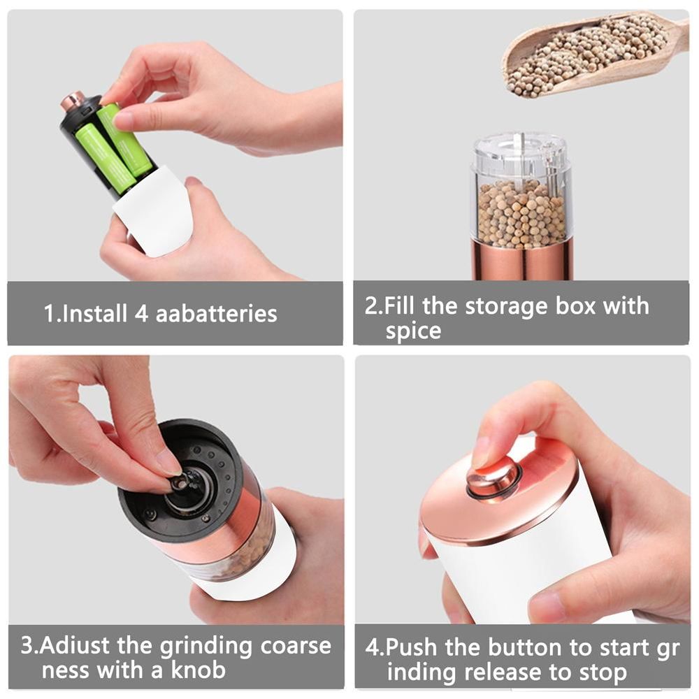 dropship 1PCS Electric Grinder Built In Light Adjustable Grind Size Stainless Steel Mill For Salt Pepper Spices Kitchen Tools