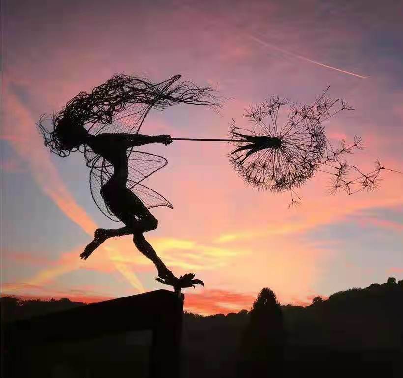dropship Dandelion Figurine Fairies Pixies Dancing Fairy Statue Steel Wires Fairy Garden Miniature Sculpture Mythical Garden Yard Decor