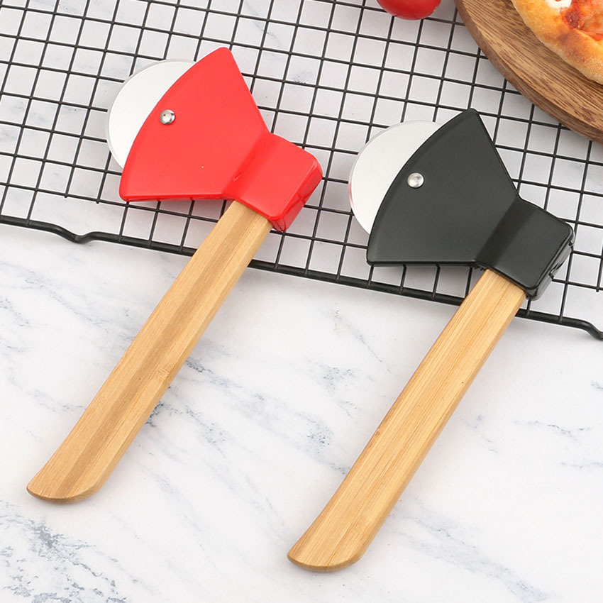 dropship 1pc Pizza Hob; Axe Bamboo Handle Cutter; Kitchen Gadgets; Creative Pizza Knife; Baking Cutter; Random Color