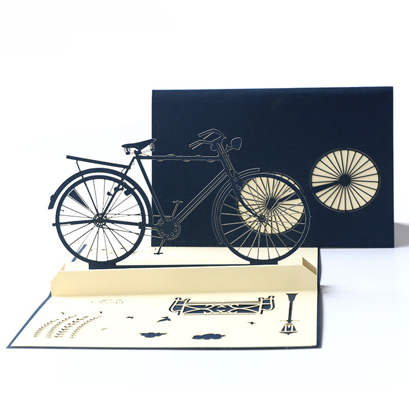 dropship 1pc Creative 3D Birthday Greeting Card; Handmade Hollow Retro Bicycle Blessing Card; Graduation Gift; Birthday Blessing Gift