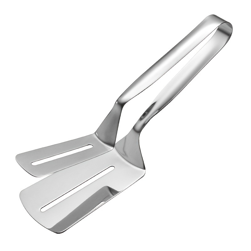 dropship 1pc Stainless Steel Steak Clamps; Kitchen Barbecue Food Flipping Spatula Tongs Clip For Burgers BBQ Pizza Pies Fish; Kitchen Bread Tongs
