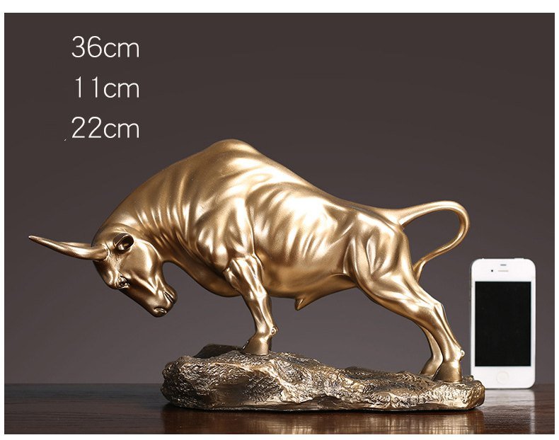 dropship NORTHEUINS 35cm Resin OX Figurines for Interior Wall Street Bull Wealth Statue Home Living Room Office Mascot Desktop Decoration