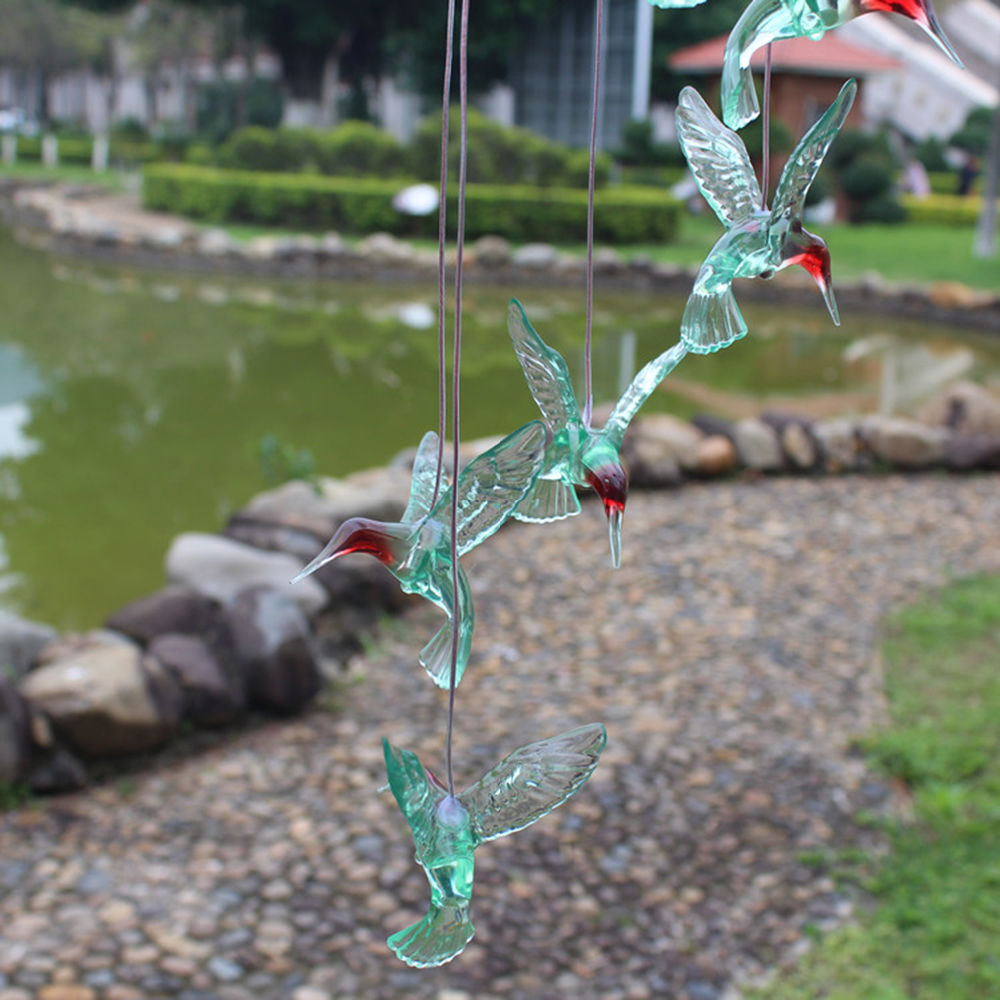 dropship LED Colorful Solar Power Wind Chime Crystal Hummingbird Butterfly Waterproof Outdoor Windchime Solar Light for Garden outdoor