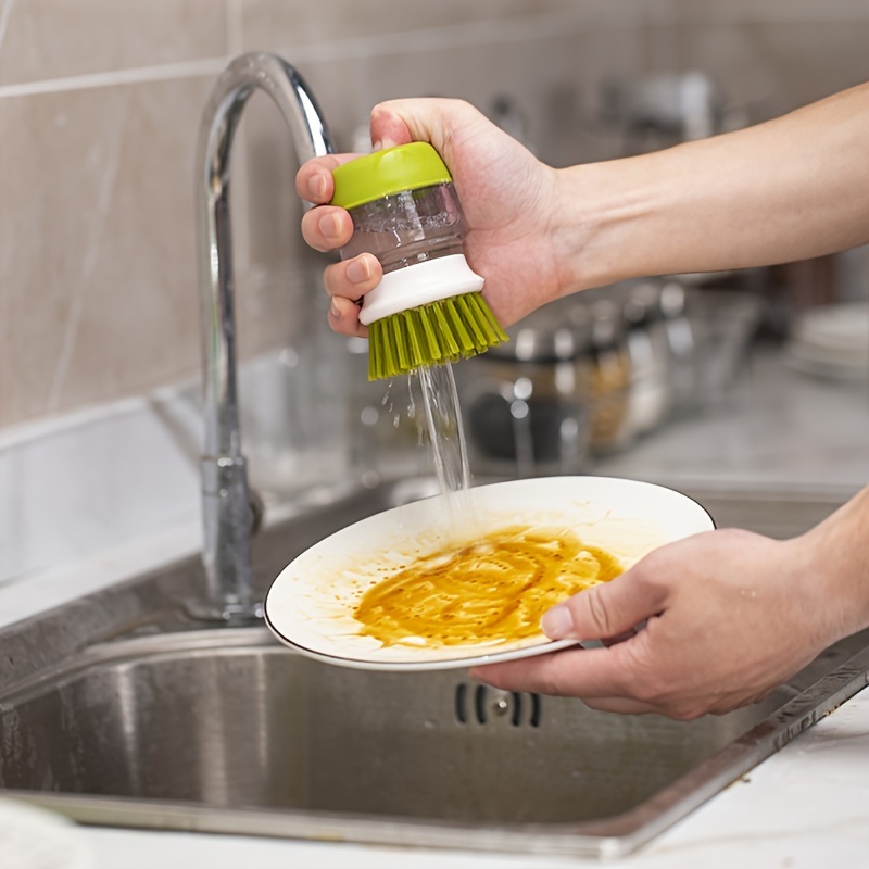 dropship 1pc Soap Dispensing Palm Brush With Holder; Soap Dispenser Scrub Brush; With Holder Storage Stand Set; Green; Grey