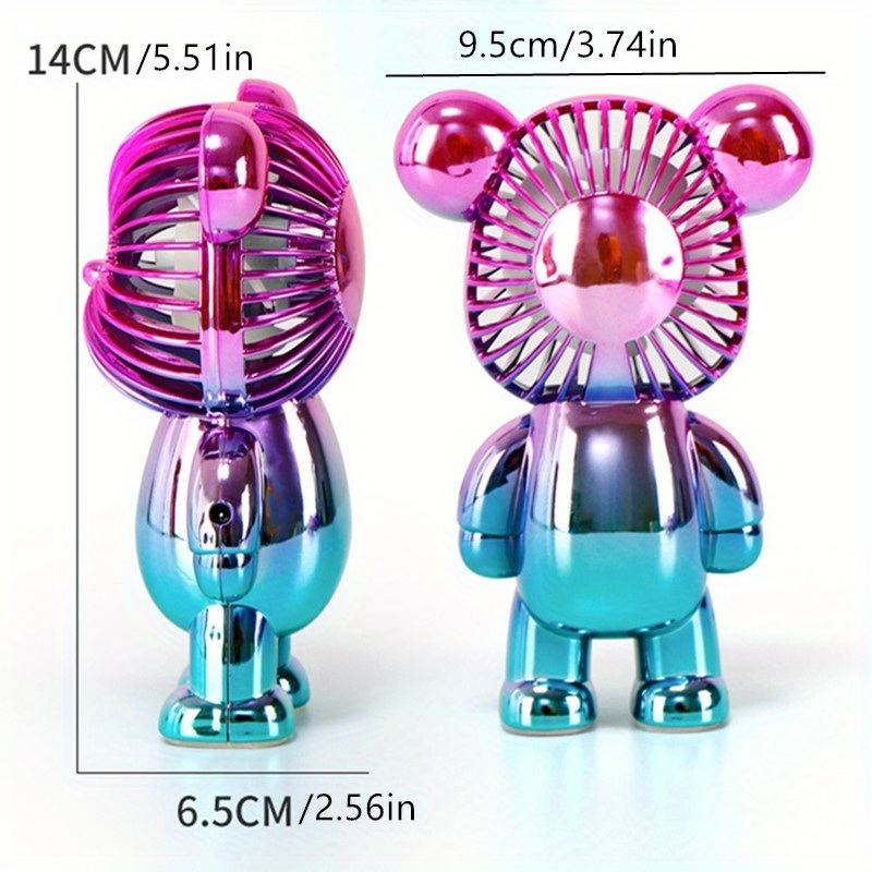 dropship Mini Bear Fan With 3 Modes Wind Speed; Rechargeable Multicolor Portable Fan For Student And Office Workers Carry USB Charging