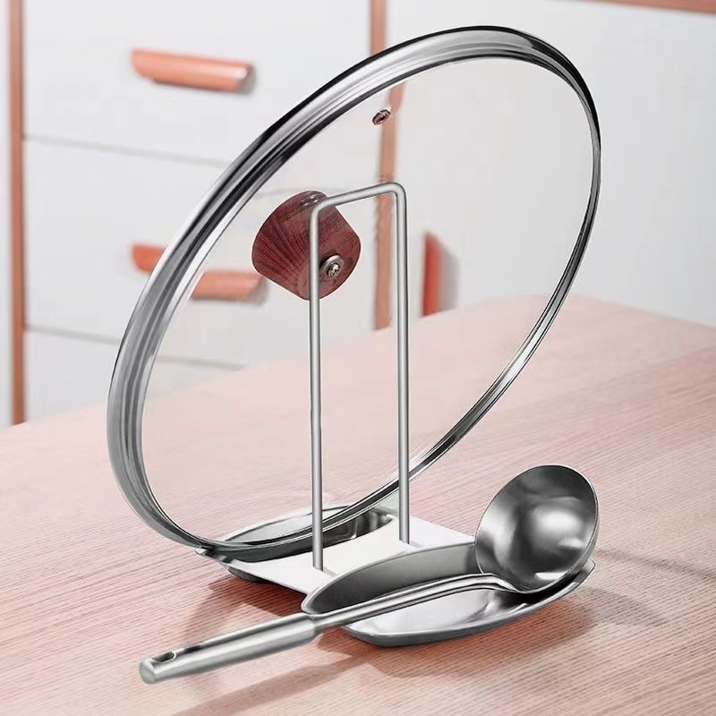 dropship 1pc/Pack; Hole-Free Stainless Steel Seated Pot Lid Holder; Cutting Board Spoon Shelf