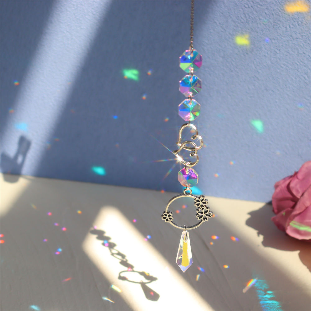 dropship 1pc; Colorful Crystals Suncatcher Hanging Sun Catcher With Chain Pendant Ornament Crystal Balls For Window Home Garden Christmas Day Party Wedding Decoration