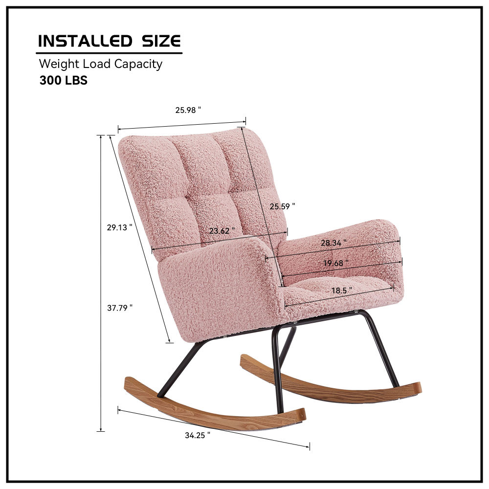dropship Rocking Chair, Leisure Sofa Glider Chair, Comfy Upholstered Lounge Chair with High Backrest, for Nursing Baby, Reading, Napping PINK