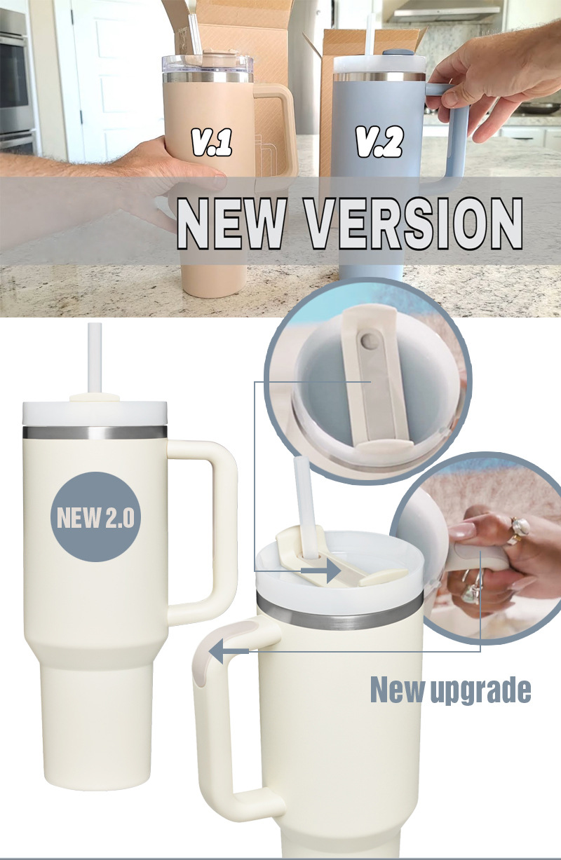 dropship 1200ml Stainless Steel Mug Coffee Cup Thermal Travel Car Auto Mugs Thermos 40 Oz Tumbler with Handle Straw Cup Drinkware New In