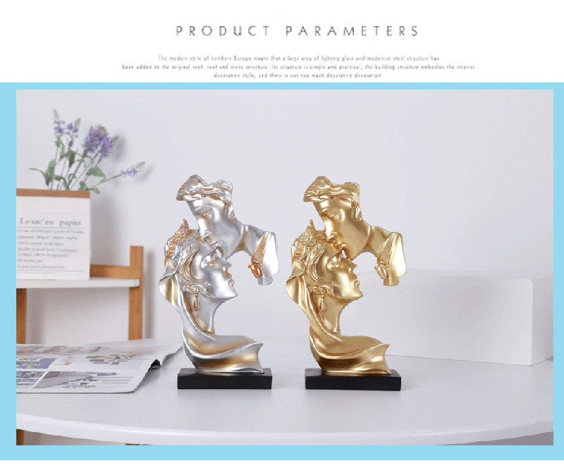 dropship NORTHEUINS 26cm Resin Couple Mask Kissing Lover Figurines Creative Valentine's Day Present Desktop Art Statue Home Decor Objects