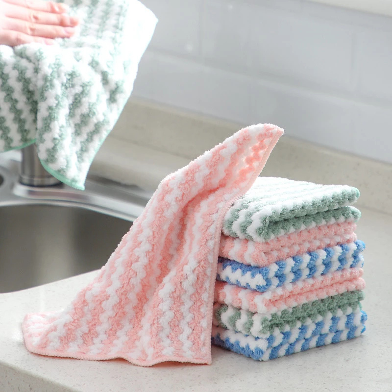 dropship 30x30cm 5/10PCS Kitchen Scouring Pad Towel Dishcloth Household Rags Gadget Microfiber Non-stick Oil Table Cleaning Cloth Wipe
