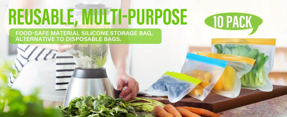 dropship 10pcs Reusable Food Storage Bags; BPA Free Flat Reusable Freezer Bags; Snack/Sandwich Bags Food Grade; Leakproof Storage Bags For Lunch; Marinate; Keep Fresh; Food Storage