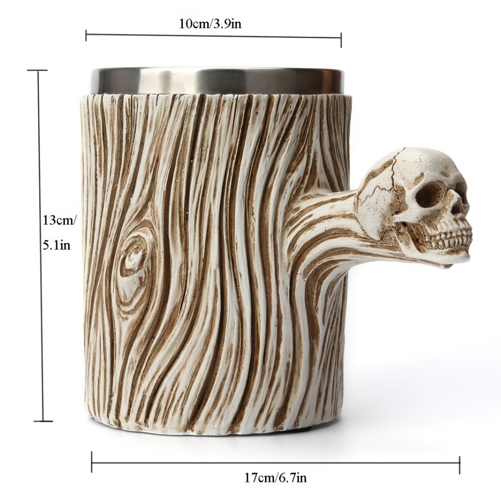 dropship 1pc Retro Resin Stainless Steel Beer Mug Skull Knight Tankard; Halloween Coffee Cups; Viking Tea Mug; Pub Bar Decoration Drinkware