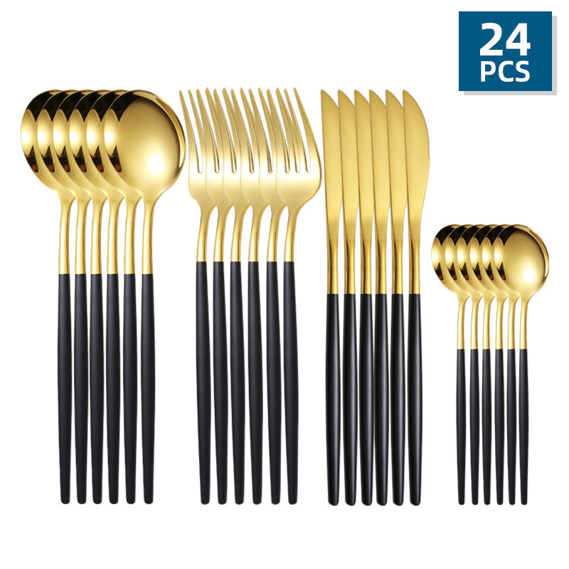 dropship 24pcs/Set Stainless Steel Cutlery; Portuguese Cutlery Spoon; Western Cutlery Set