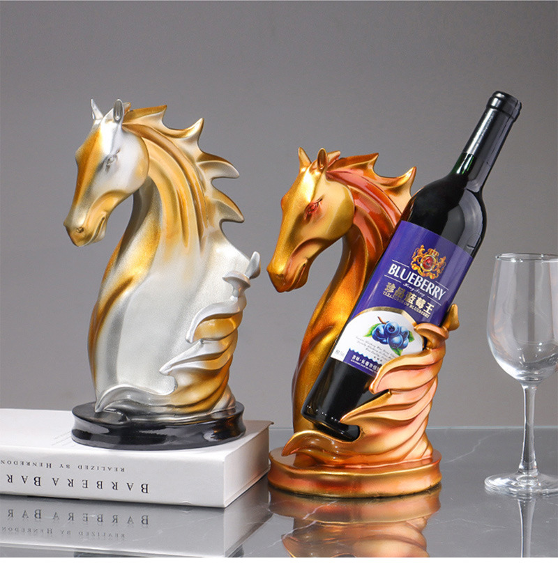 dropship NORTHEUINS Resin Horse Head Wine Rack Figurines Interior Bottle Holder Storage Ornaments Home Living Room Tabletop Decorations