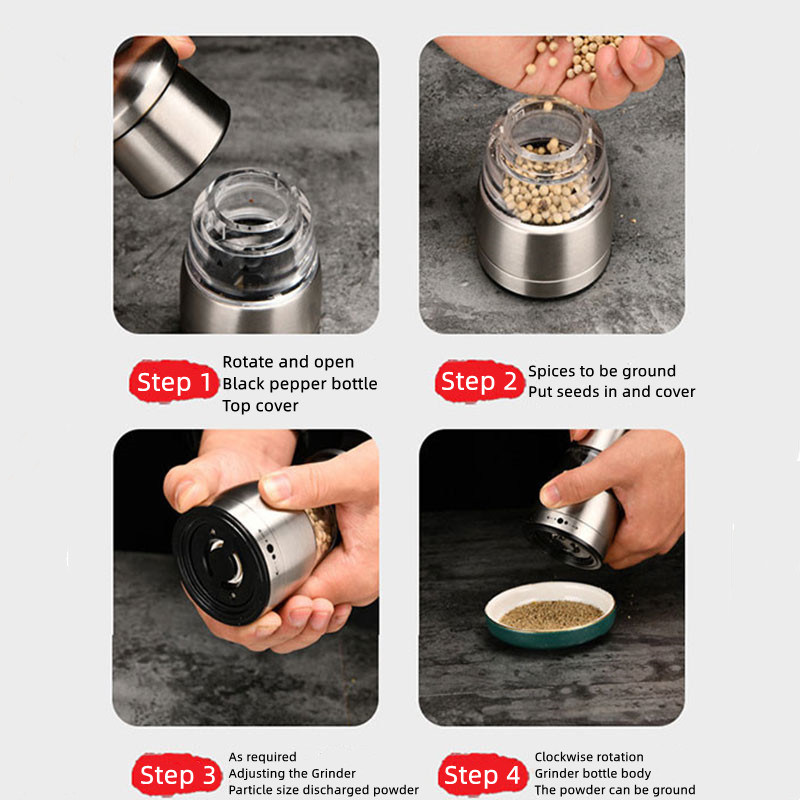 dropship Multi Functional Manual Pepper Mill Convenient Stainless Steel Grinding Bottle Black Pepper Adjustable Grinder Condiment Tool