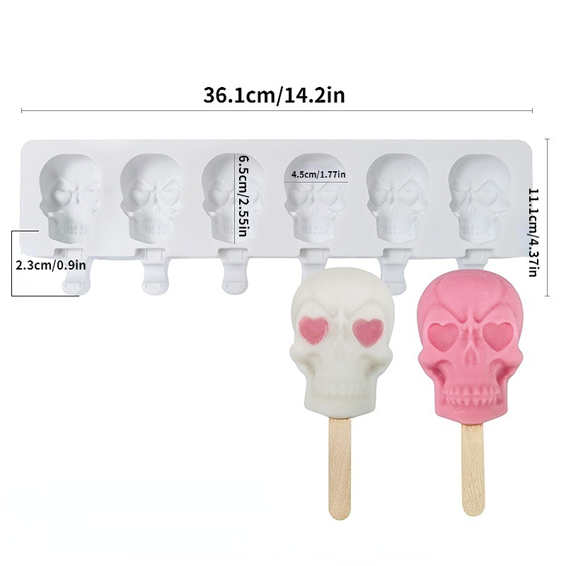 dropship 1pc 6 Skull Ice Cream Silicone Mold; Ice Mold 14.2*4.37inch