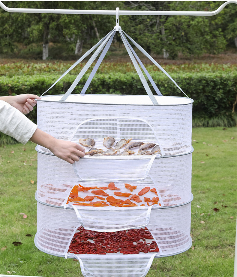 dropship 1pc Drying Rack 1-3 Layers Folding Fish Mesh; Non-Toxic Polyester Fiber Netting; Hanging Drying Fish Net; For Shrimp Fish Fruit Vegetables Herb; With Zipper