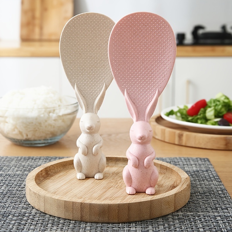 dropship 1pc Cute Rabbit Non-Stick Rice Scoop; Bunny Shape Standable Rice Scooper; Household Rice Cooker Rice Spoon; Cartoon Rice Spoon