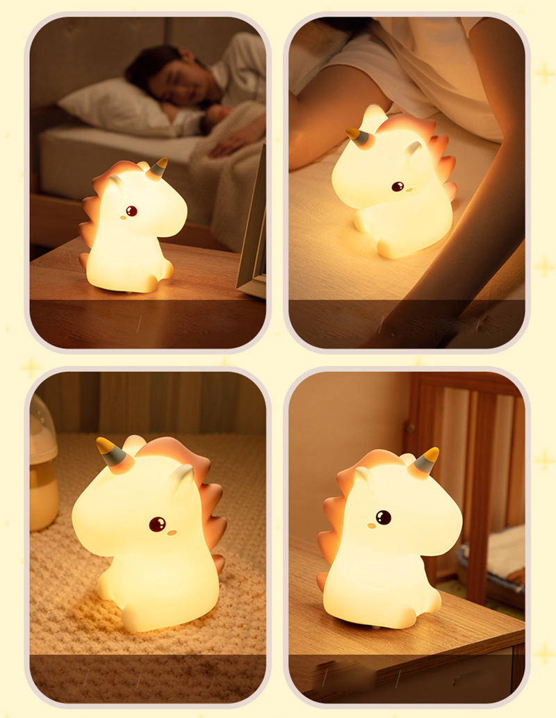 dropship Cute Silicone LED Night Light Unicorn Deer For Kids USB Rechargeable Animal Dinosaur Bedroom Decor Touch Night Lamp For Gifts