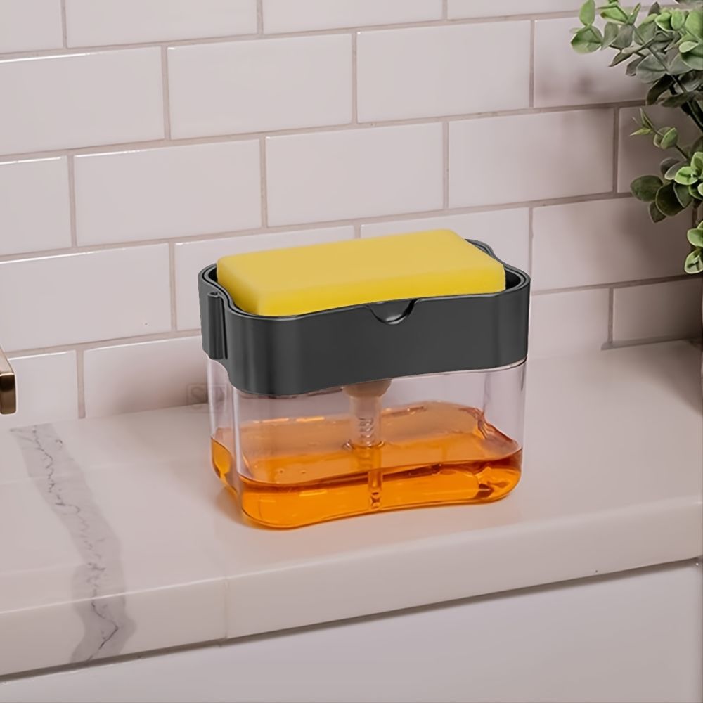 dropship 1pc Dish Soap Dispenser And Sponge Holder; Metallic Silvery For Kitchen Sink; No Sponge; 4.5in*2.5in*0.7in; 0.37lb