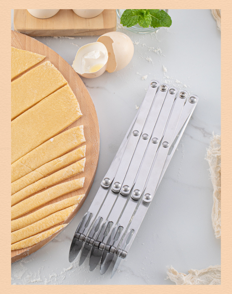 dropship 1pc Stainless Steel Fritters Cut Retractable Multi-wheel Noodle Cutter Roller Knife Pizza Knife Commercial Noodle Cutter Noodle Cutter