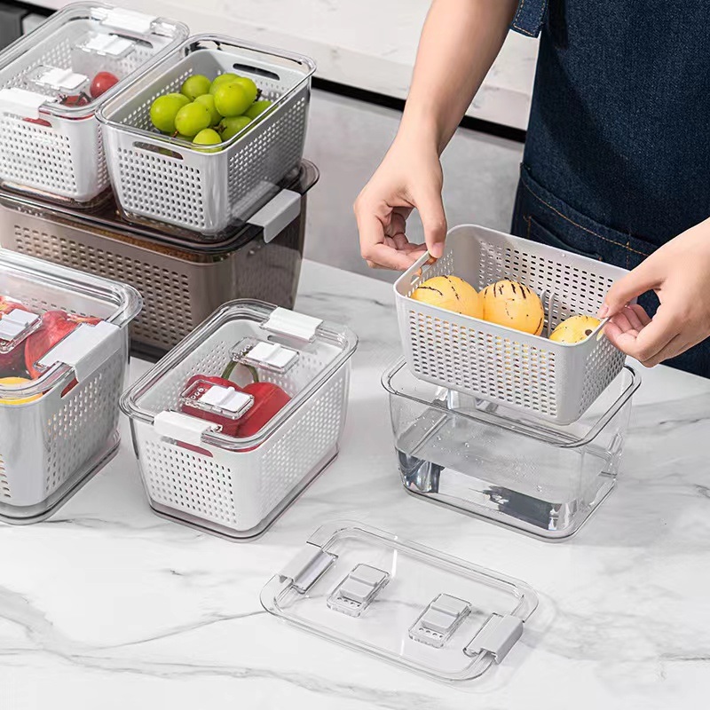 dropship Storage Box Fridge Organizer Fresh Vegetable Fruit Boxes Drain Basket Storage Containers Pantry Kitchen Organizer For Kitchen
