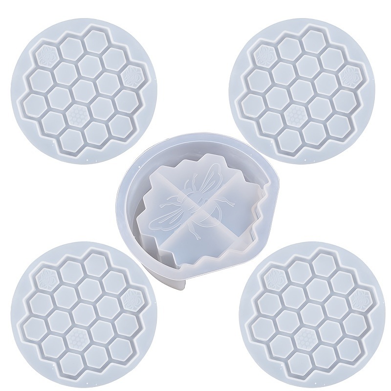 dropship 1pc/5pcs Crystal Drip Rubber Bee Coaster Honeycomb Honeycomb Coaster Setting Table Spacer Silicone Mold