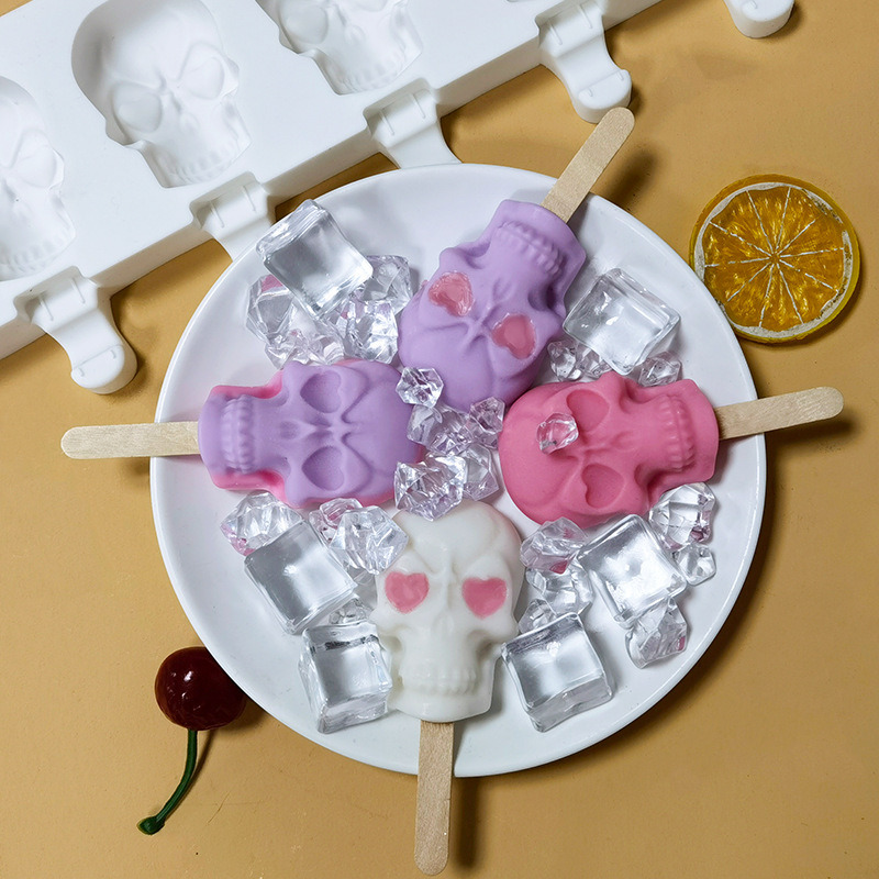 dropship 1pc 6 Skull Ice Cream Silicone Mold; Ice Mold 14.2*4.37inch