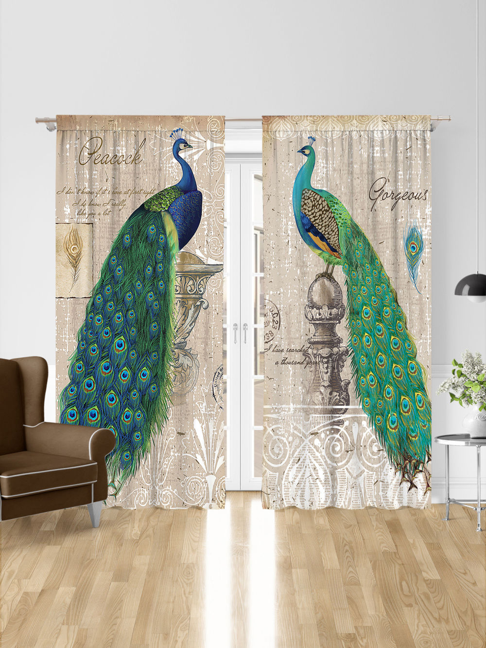 dropship 1 Pair Of Vintage Peacock Window Curtains