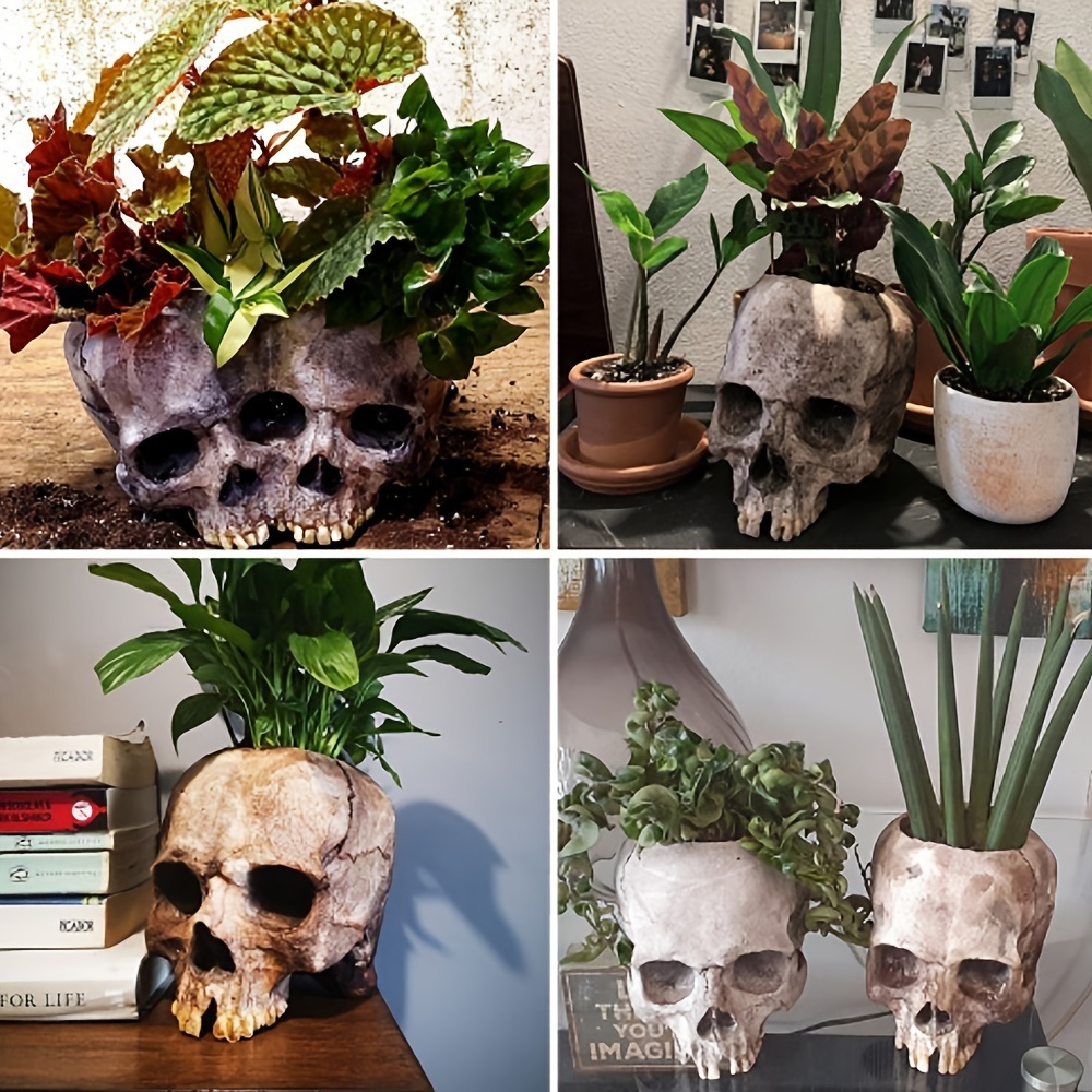 dropship 1pc Skull Planter Pots For Indoor Plants; Skull Plant Pot Head Yard Art Outdoor And Garden Decor Outside Spring Skull Flower Pot