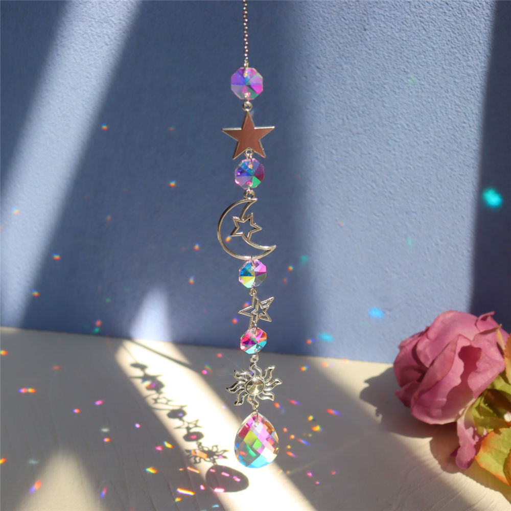dropship 1pc; Colorful Crystals Suncatcher Hanging Sun Catcher With Chain Pendant Ornament Crystal Balls For Window Home Garden Christmas Day Party Wedding Decoration
