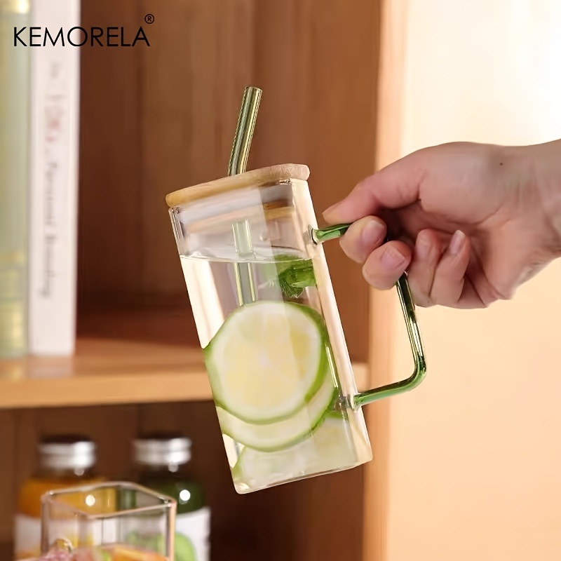 dropship 1pc; 13.5oz Small Cute Glass Cups With Lids And Straws