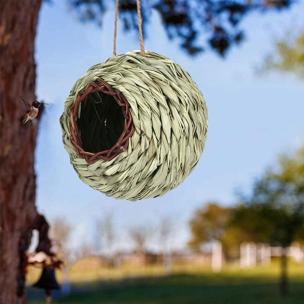 dropship Charming Decorative Hummingbird House Hand-woven Hung Straw Nest Natural Grass Hung Bird for Garden Patio Lawn Office Indoor