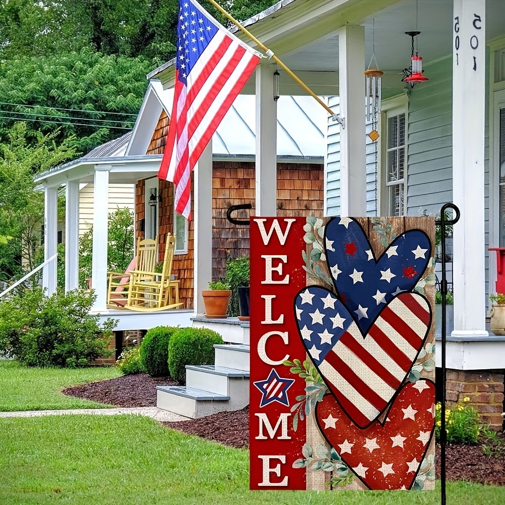 dropship 4th Of July Patriotism Linen Double Sided Garden Flag (12''x18''); Home Decor; Anniversary Independence Day Outdoor Decor; Yard Decor; Garden Decorations (No Metal Brace)