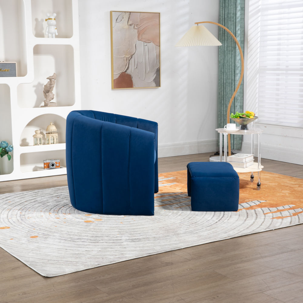 dropship COOLMORE Accent Chair with Ottoman, Mid Century Modern Barrel Chair Upholstered Club Tub Round Arms Chair for Living Room
